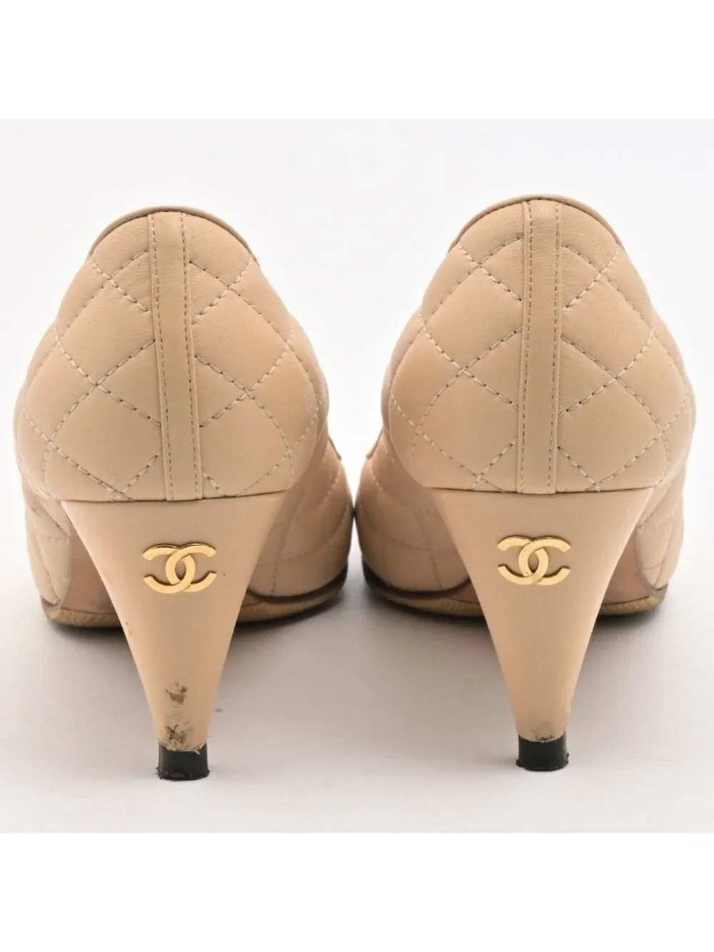 Chanel Pumps C Beige Black Lambskin Heel